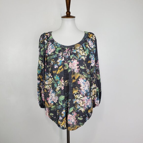 LC Lauren Conrad Watercolor Floral Feminine Peasant Pullover Top Blouse Size S - Picture 1 of 13